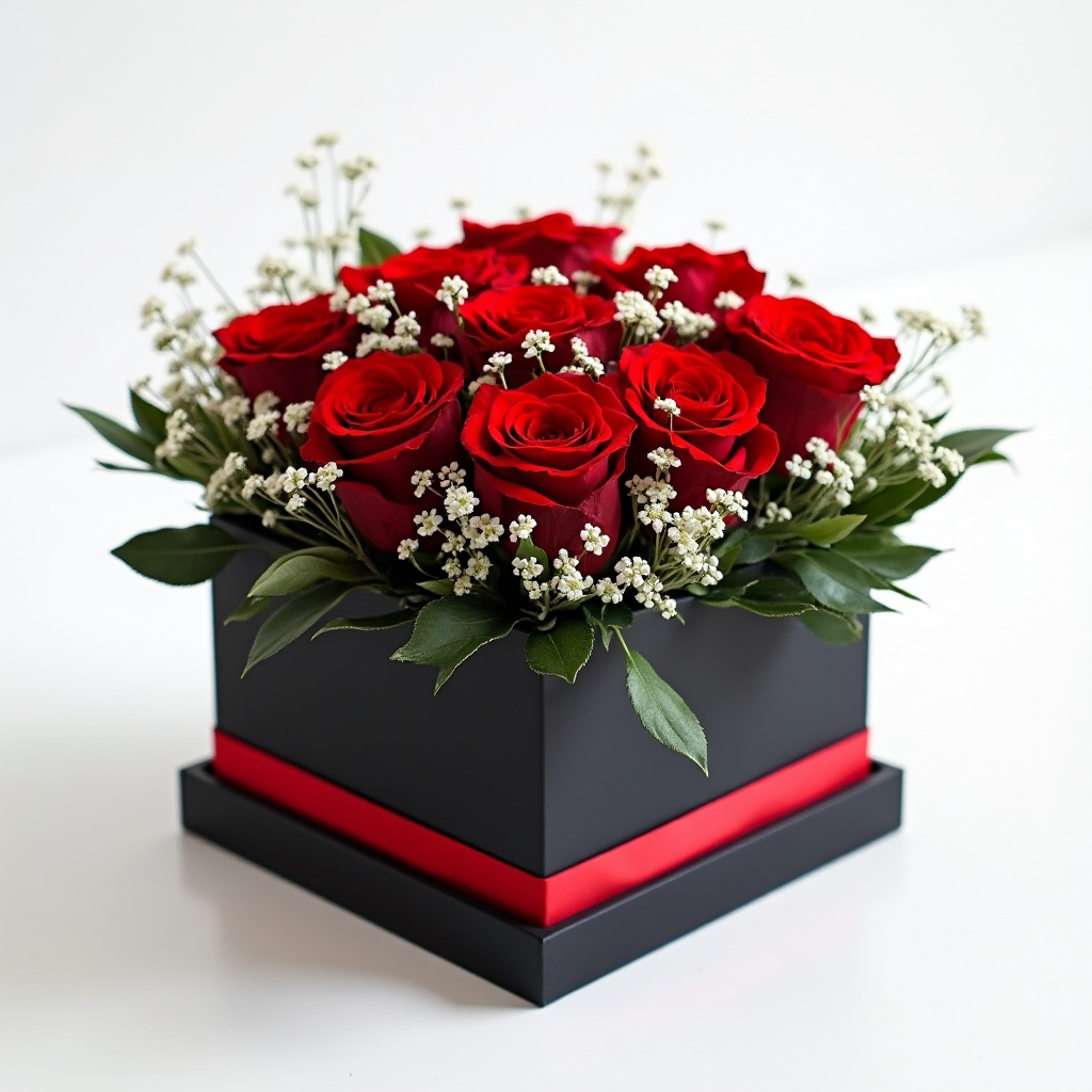 SİYAH PREMİUM KUTUDA 9'LU GÜL