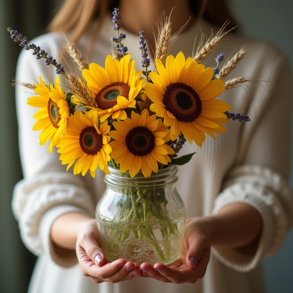 CAM FANUSTA 5 ADET AY CİCEGİ LAVANTALAR İLE